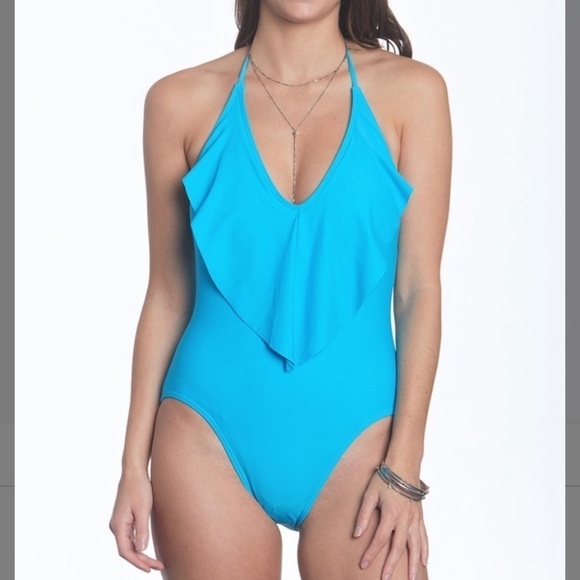 New with Tags Turquoise Ruffle Halter one piece - Picture 8 of 8